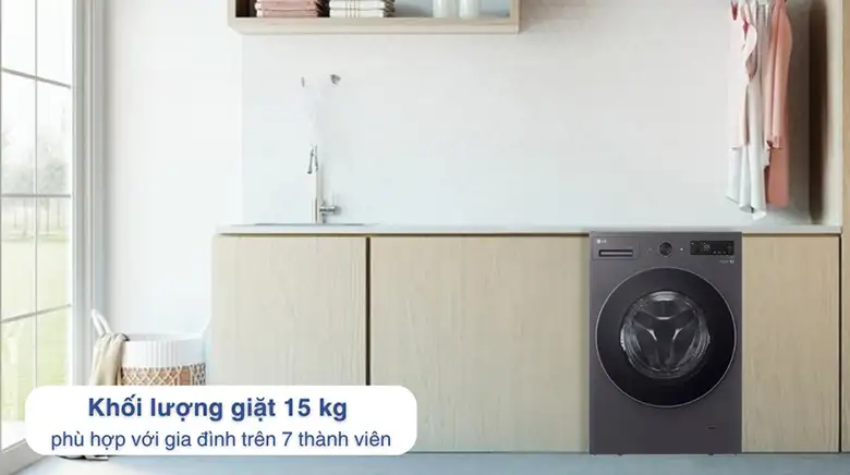 Máy giặt LG AI DD Inverter 15 kg F2515SNTG lồng ngang - Khối lượng giặt 15kg phù hợp cho gia đình đông người